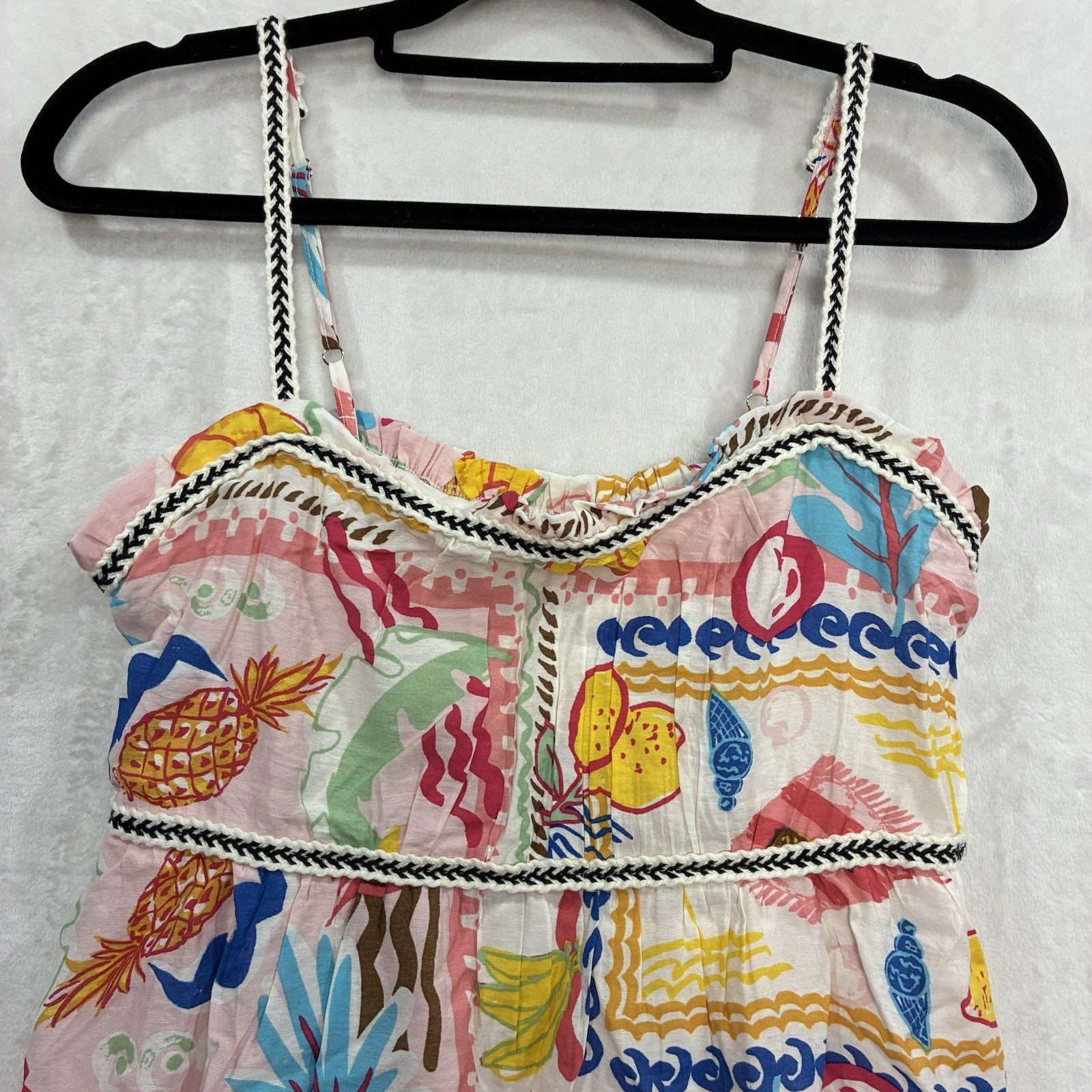 Blu Pepper Tropical Fruit Print Midi Dress M Smock Beach Coastal Vacation NWT