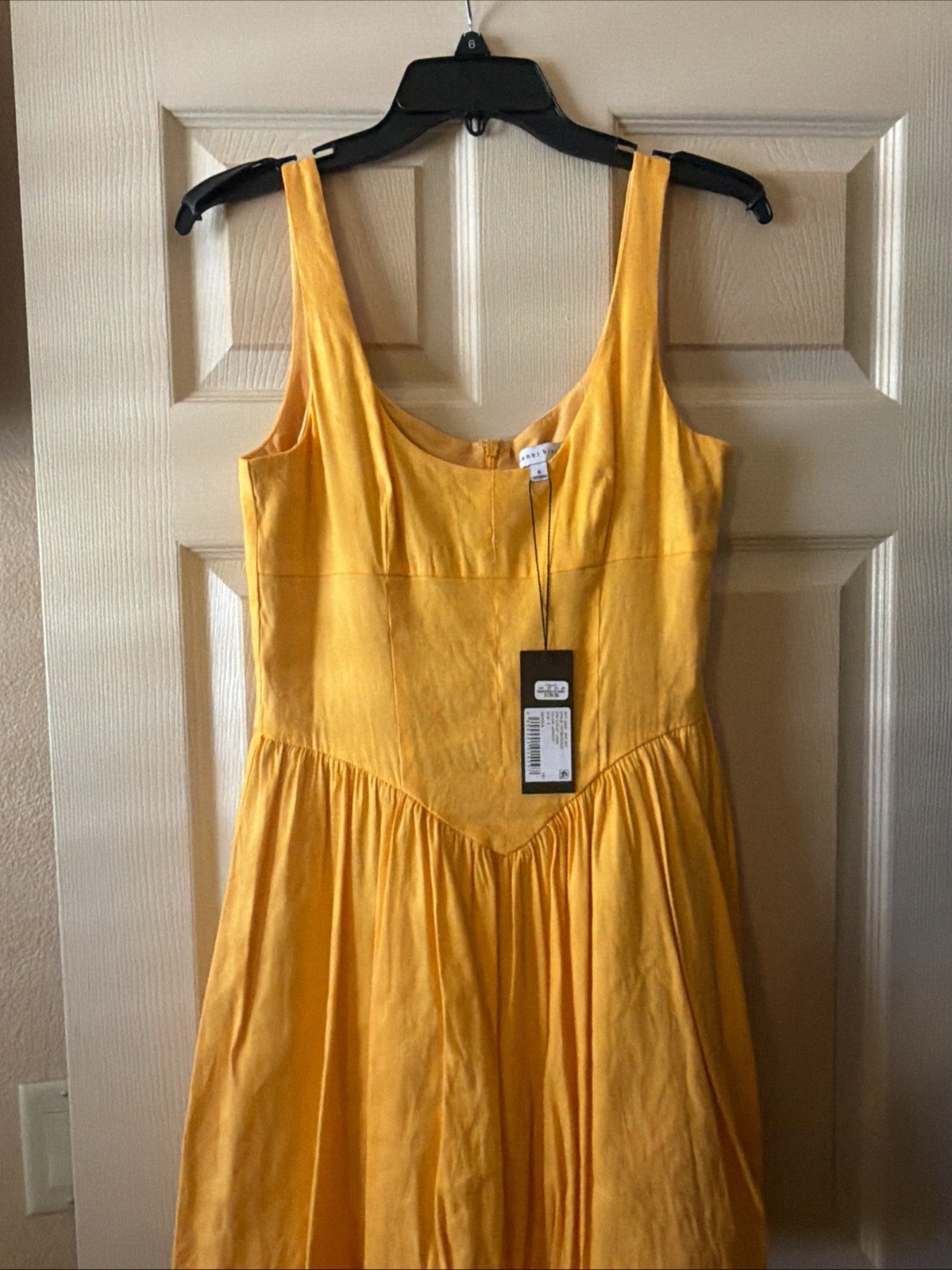 By Gianni Bini Mustard Color Short Sleeve Linen Dress With Bubble Hem
