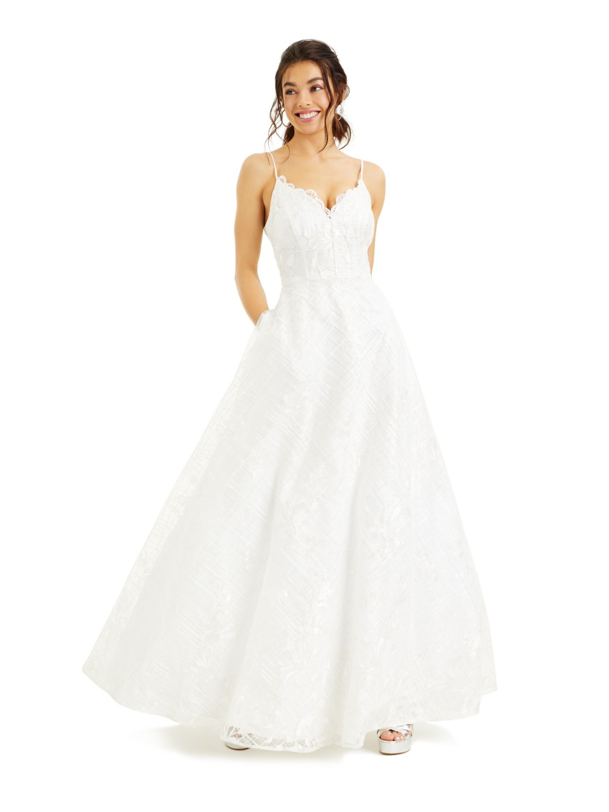SAY YES TO THE Womens Dress White Spaghetti Strap Formal Juniors 56