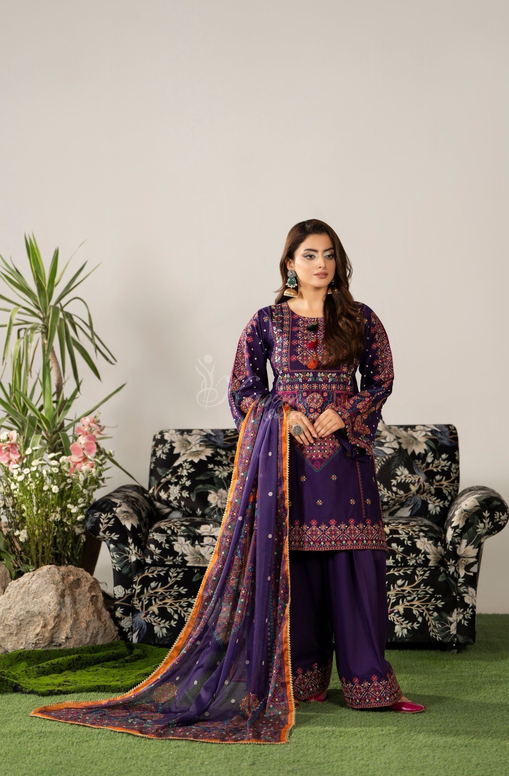 Karma Collection 3 Piece Stitched Embroidery Suit – KC-1582-Dark Plum