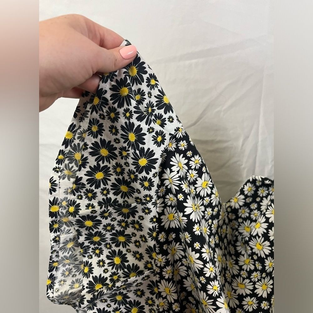 Handmade Daisy Chain Strap Printed Black White Swing Tiered Dress- Size Medium
