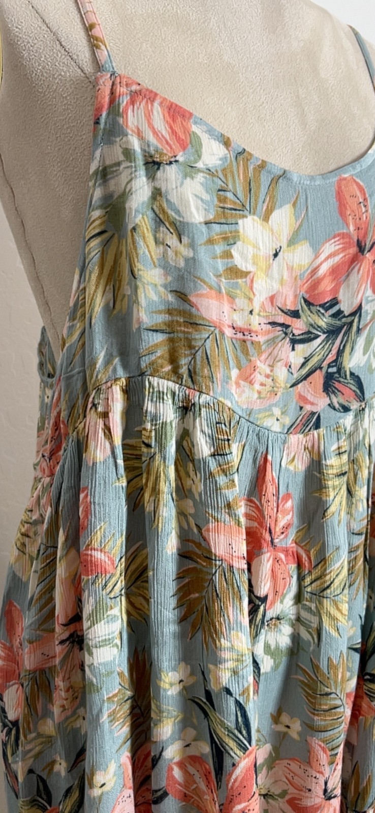 Oneill baby doll tropical floral summer sun dress XL beach resort flowy ruffle