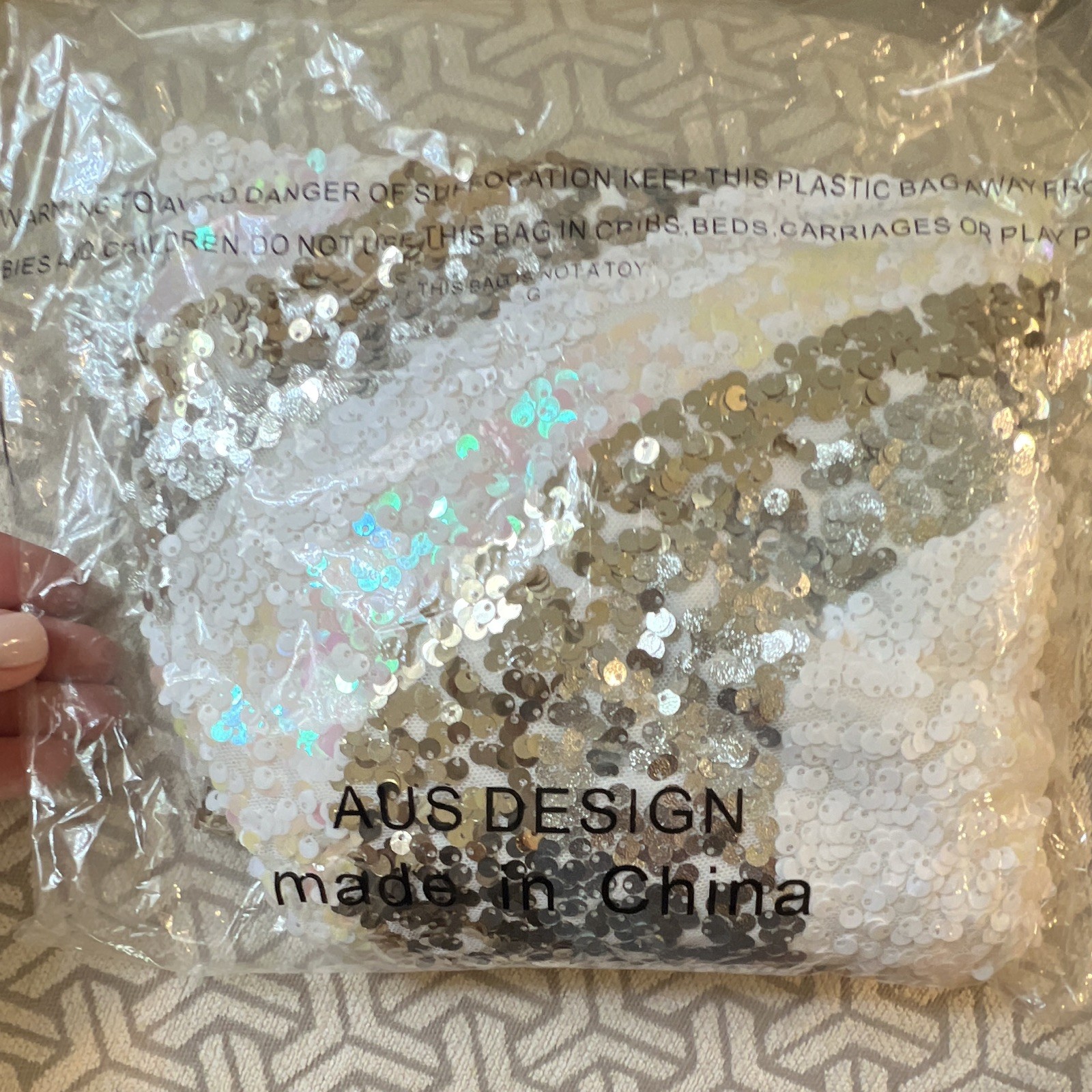 Selfie Leslie AUS Design White/Silver Sequin Swirl Cowl Neck Mini Dress Size S