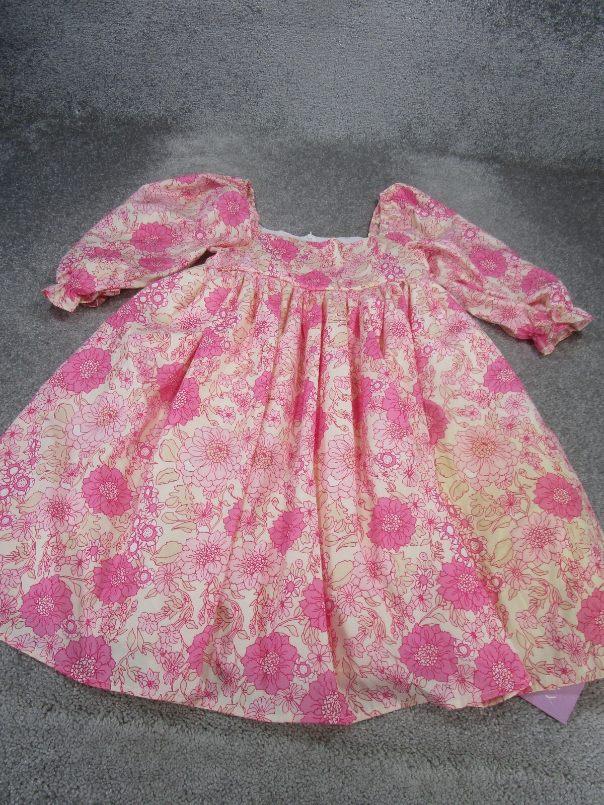 Look Sky Mini Dress Womens Small Pink Floral Square Neck Puff Sleeve NEW