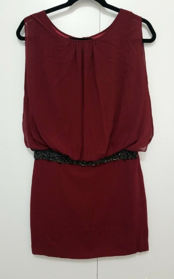 MM Couture by Miss Me Dress Size XS Maroon Pleated Drop Waist