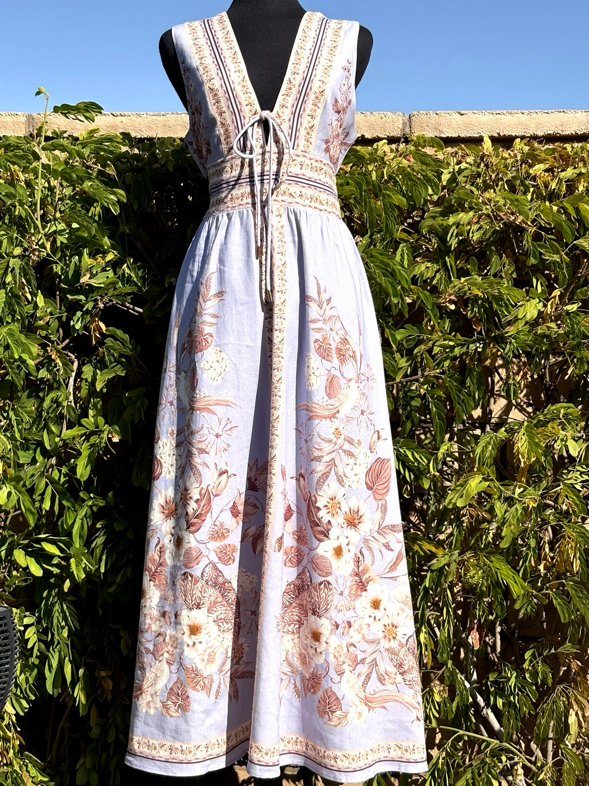 Caroline Constas M Lavender/ floral print sleeveless linen Blend Maxi Dress-NWT
