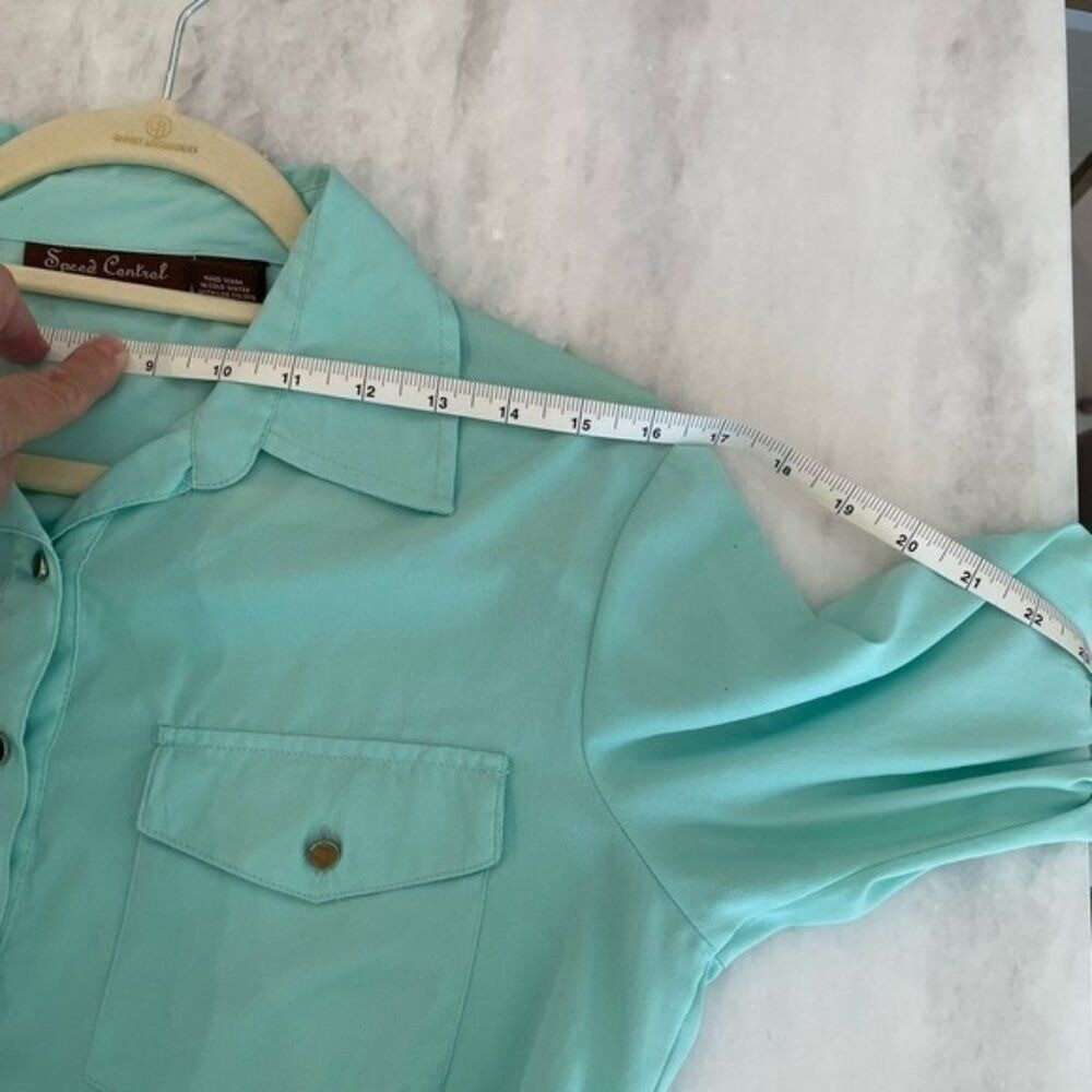 SPEED Control Aqua Turquoise Lightweight Long Sleeve Shirt Dress Button Belted