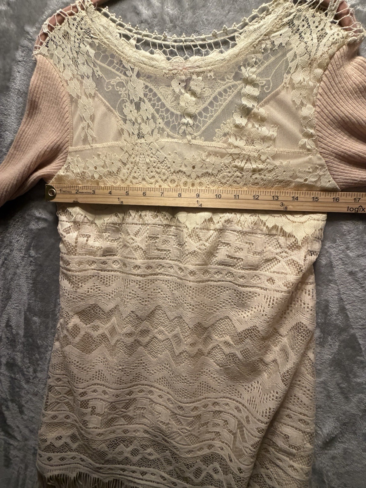 Scully Dress Womens S Beige Western Fringe Boho Crochet Lace Tunic Tribal Lined