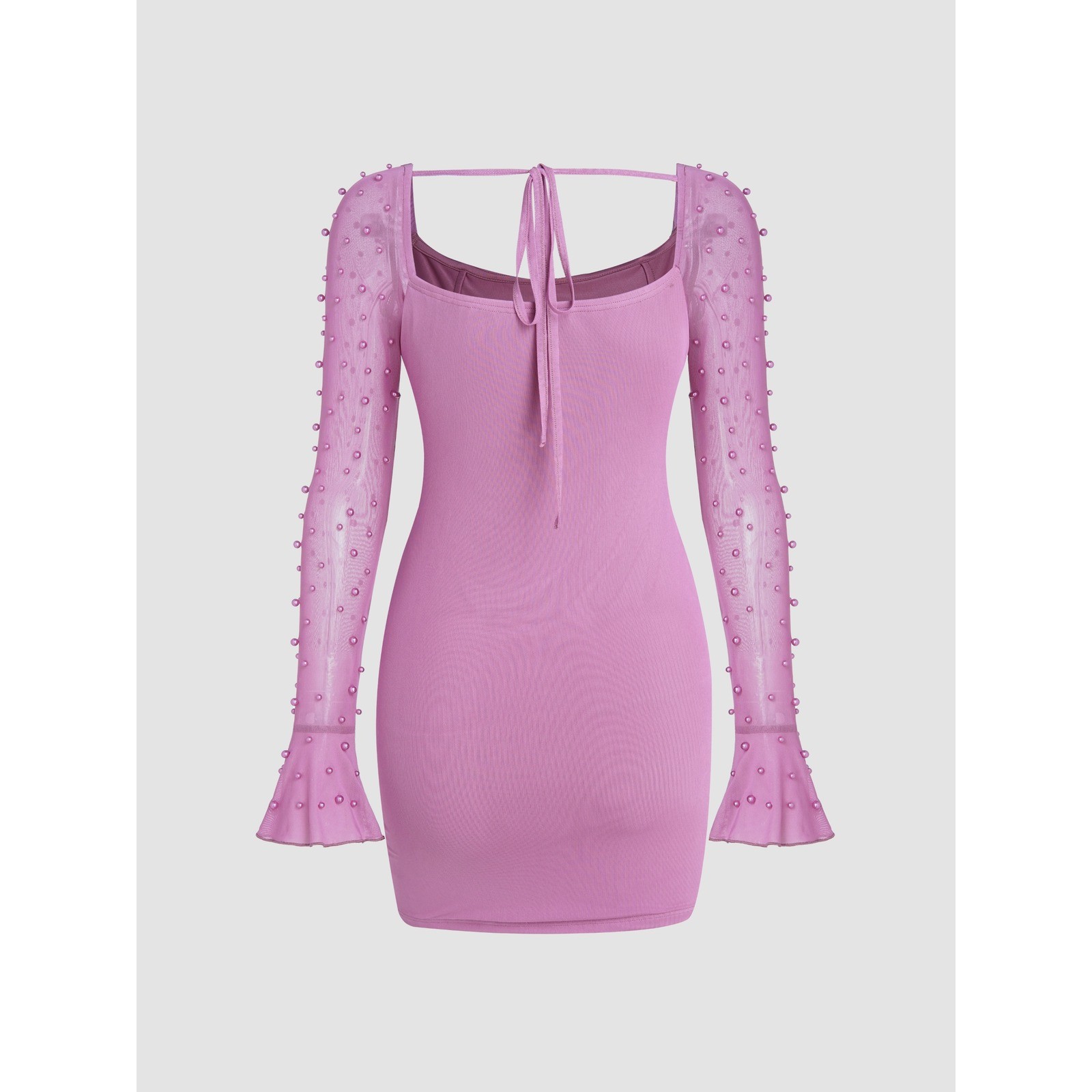 Cider Pink Mesh Pearl Flare Sleeve Corset Ruched Mini Dress Coquette Barbiecore