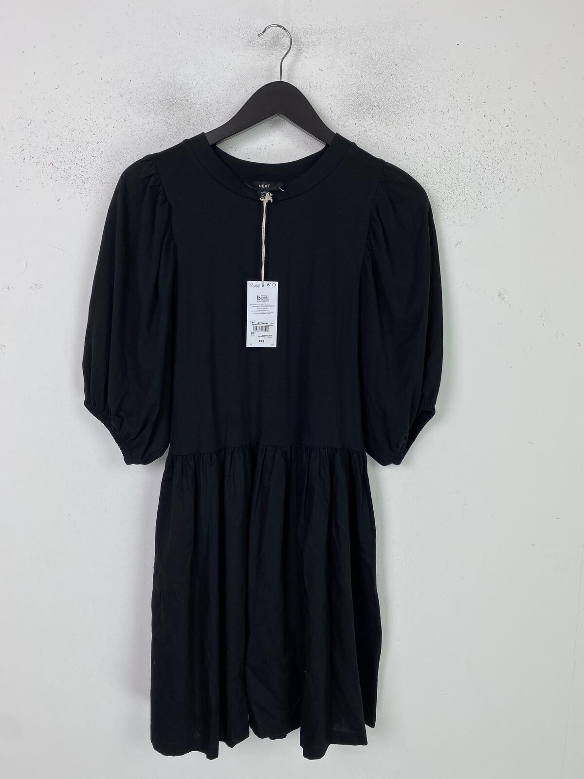 Next Black Mini Smock T-Shirt Mini Dress Puff Short Sleeve UK 10 NEW