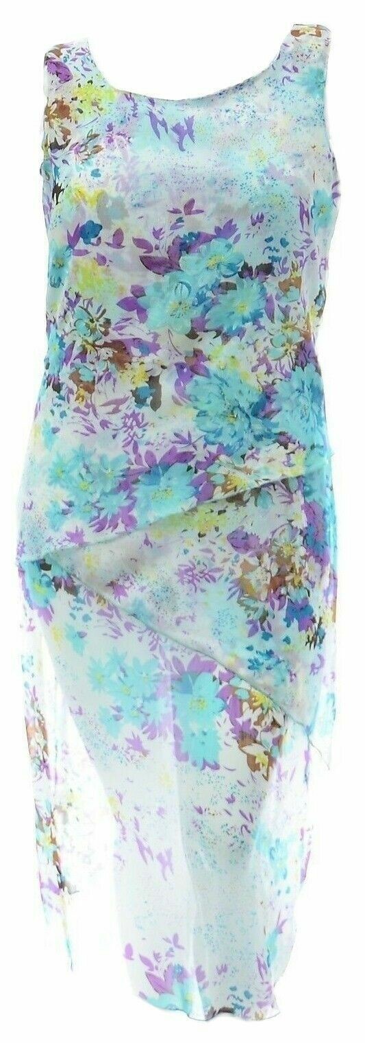 Ladies Dress Blue Purple Floral Chiffon Print 3 Tier Layered Chiffon Georgette