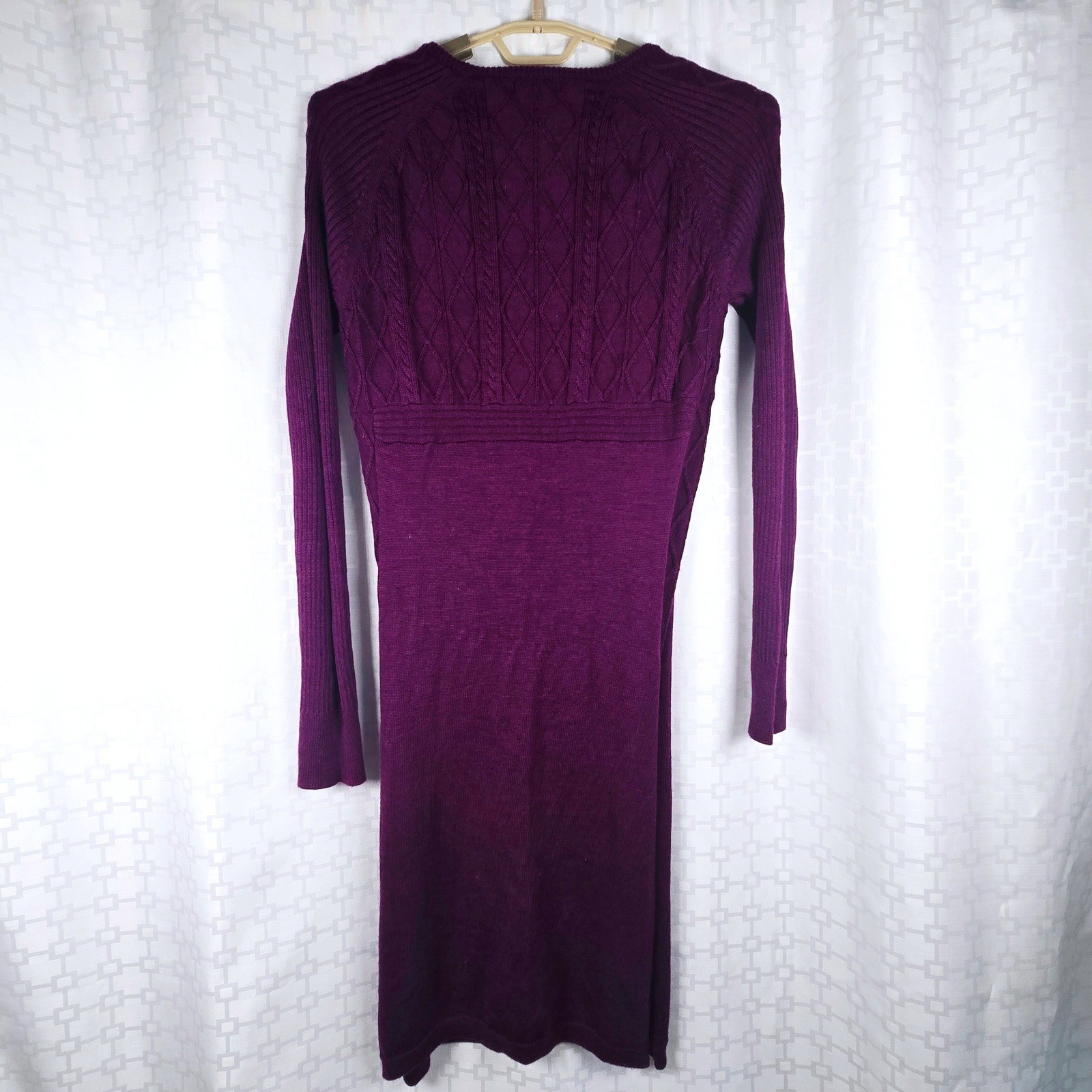 Ibex Womens Purple Merino Wool Cable Knit Long Sleeve Sweater Dress Size L