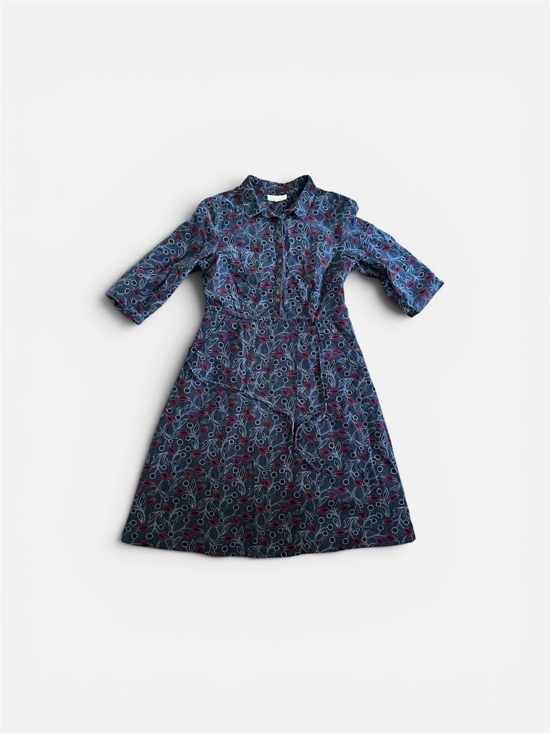 Seasalt Cornwall Clove Hitch Dress Tulip Navy Floral Needle Cord UK 14 Belted