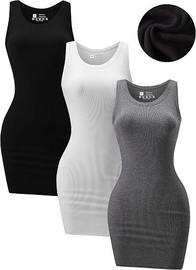 WOMEN’S 3 PACK SUMMER DRESSES FOR WOMEN 2026 RIBBED CREW NECK TANK TOP DRESS…