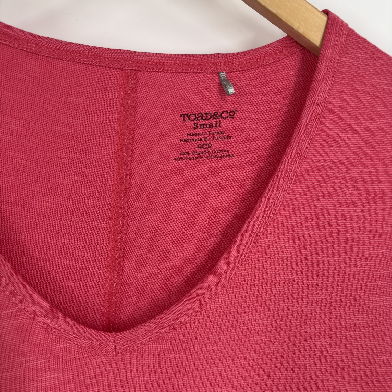 Toad&Co Dress Womens Small Pink Short Sleeve V Neck Organic Cotton Tencel Pocket