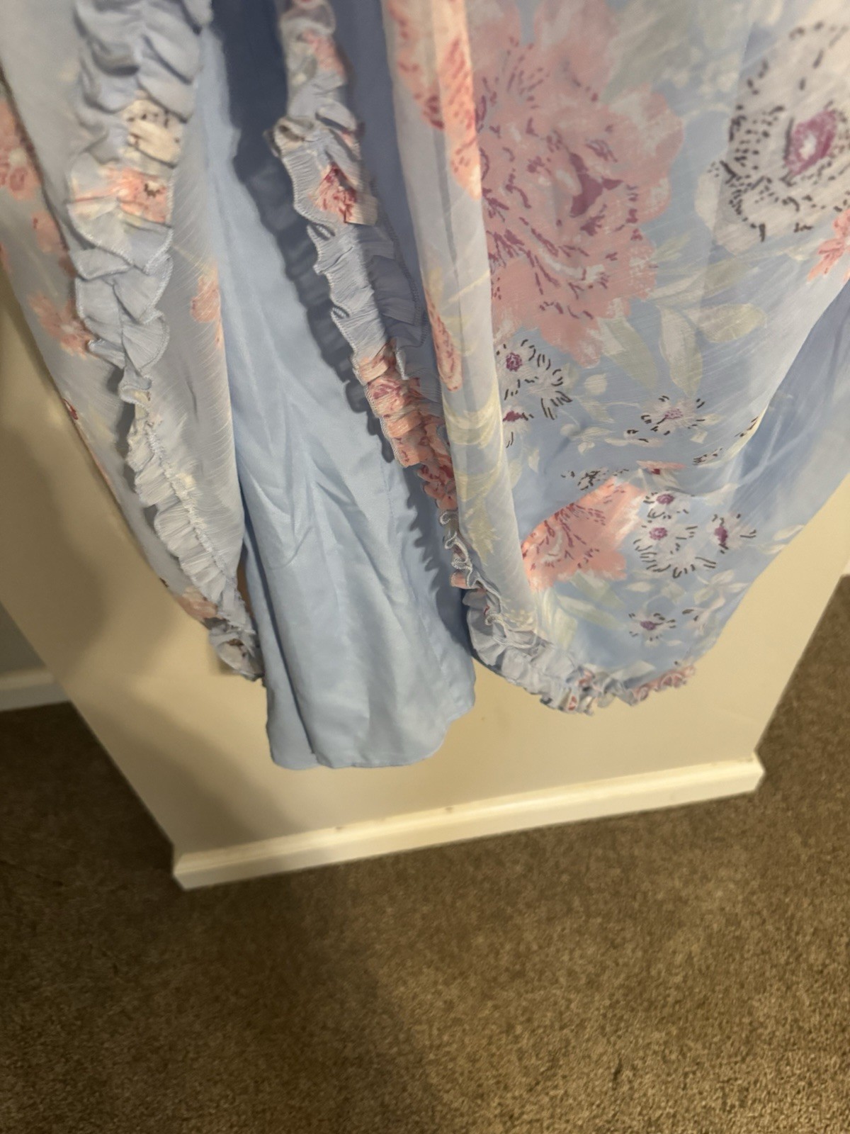 Ivy City Co. Plus 3X Blue Pink White Floral V-Neck Chiffon Midi A-Line Dress