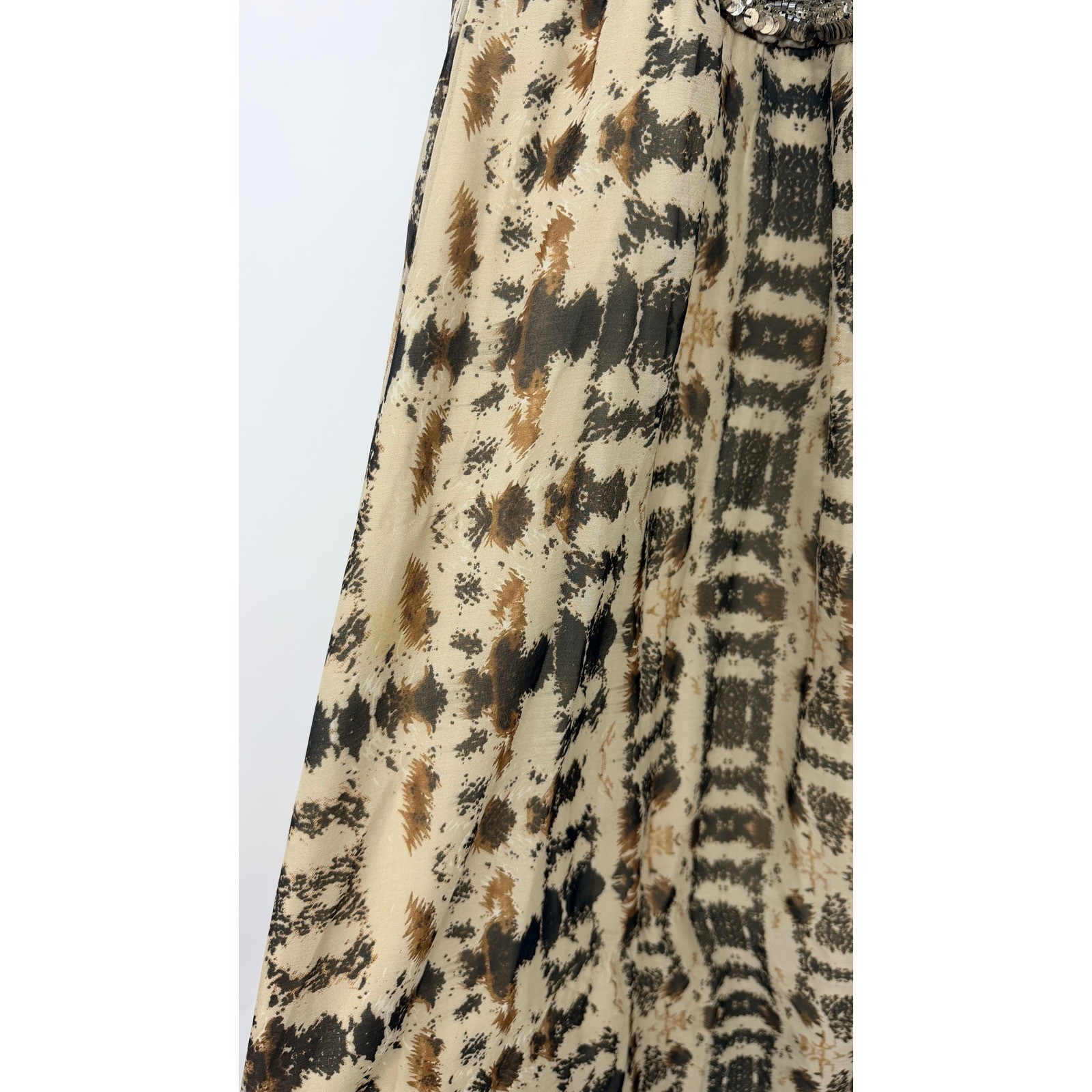 Boston Proper Sequin Animal Print Halter Maxi Dress Brown Tan Size 12 RN 127234