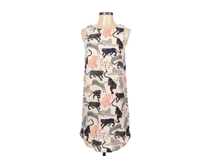 H&M Sleeveless Dress Ivory Big Cats Womens 4 Novelty Print Leopard Cheetah