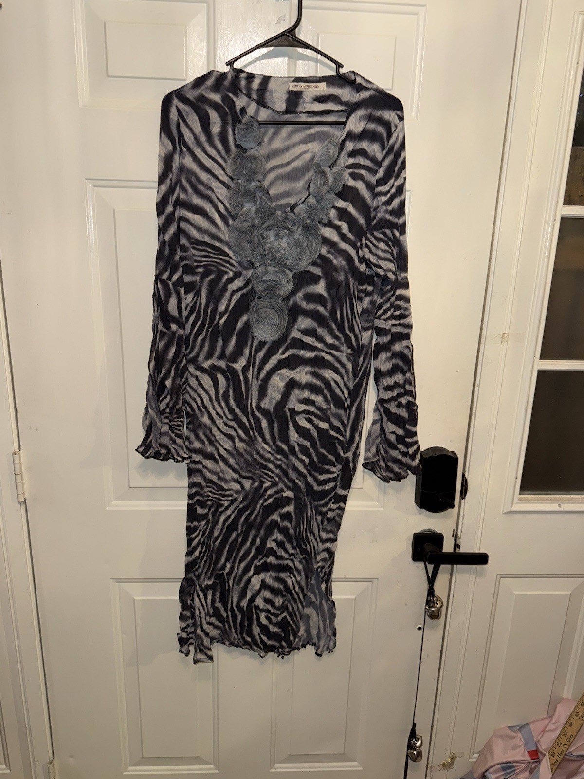 Miss Kelly 1999 Beaded Tunic Top Dress Womens Size L Abstract Print (43)