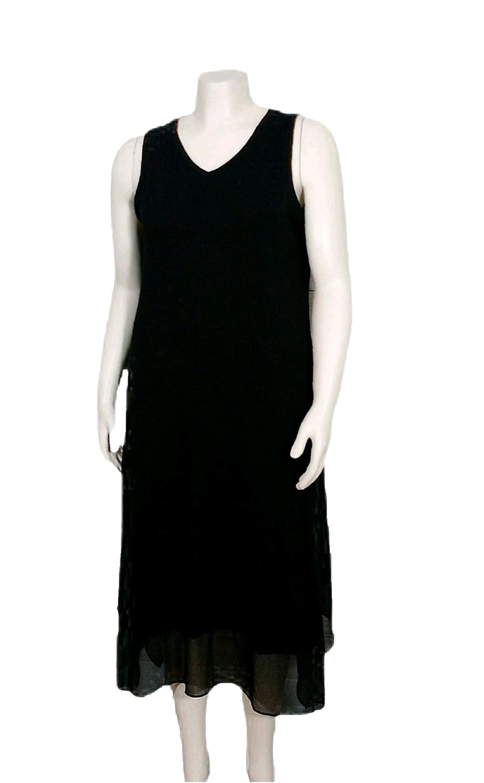LOGO Lori Goldstein Dress Large L Layers Black Sleeveless Rayon Stretch Midi New