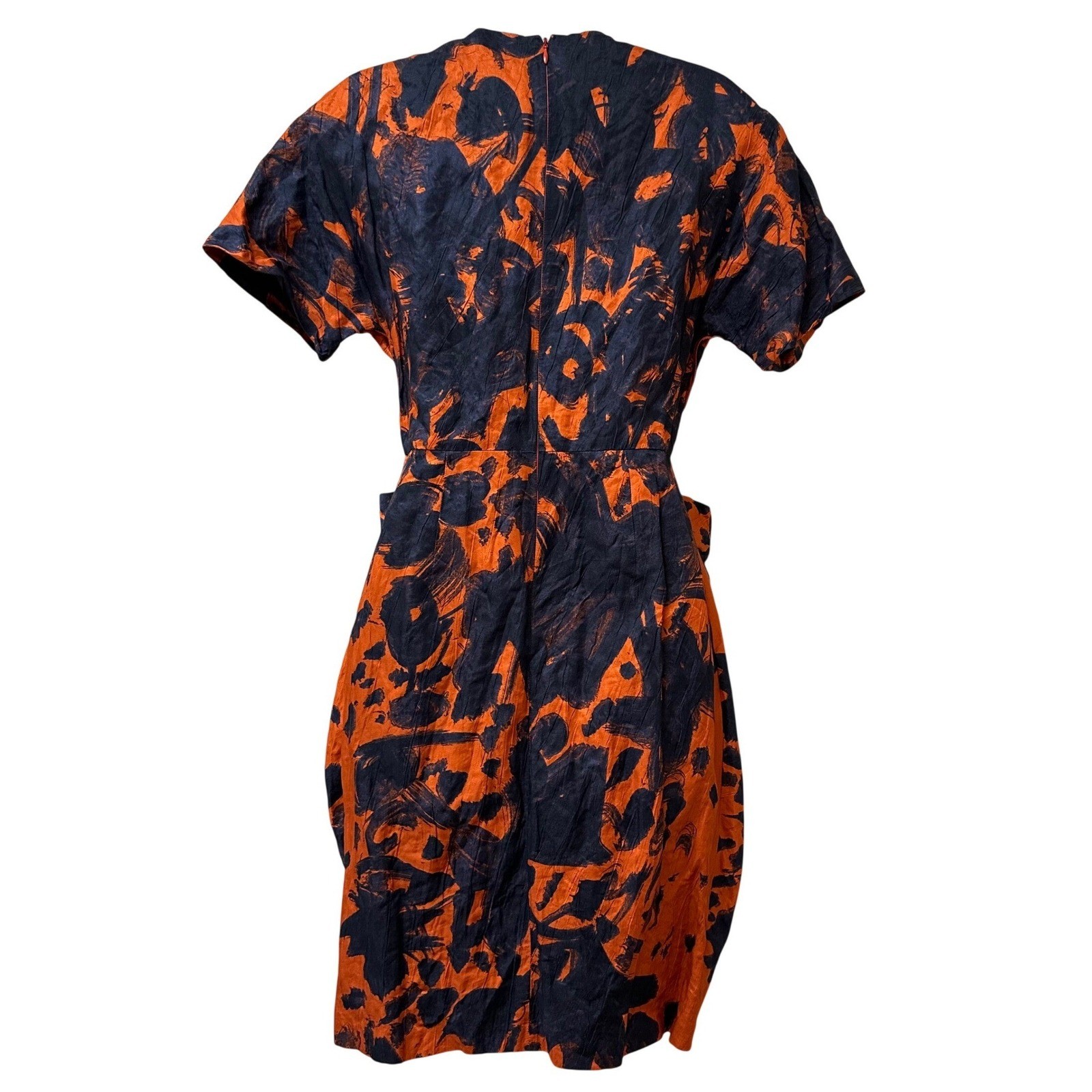Cacharel Navy Orange Abstract Metallic Tulip Skirt Dress Aeffe Spa USA 4