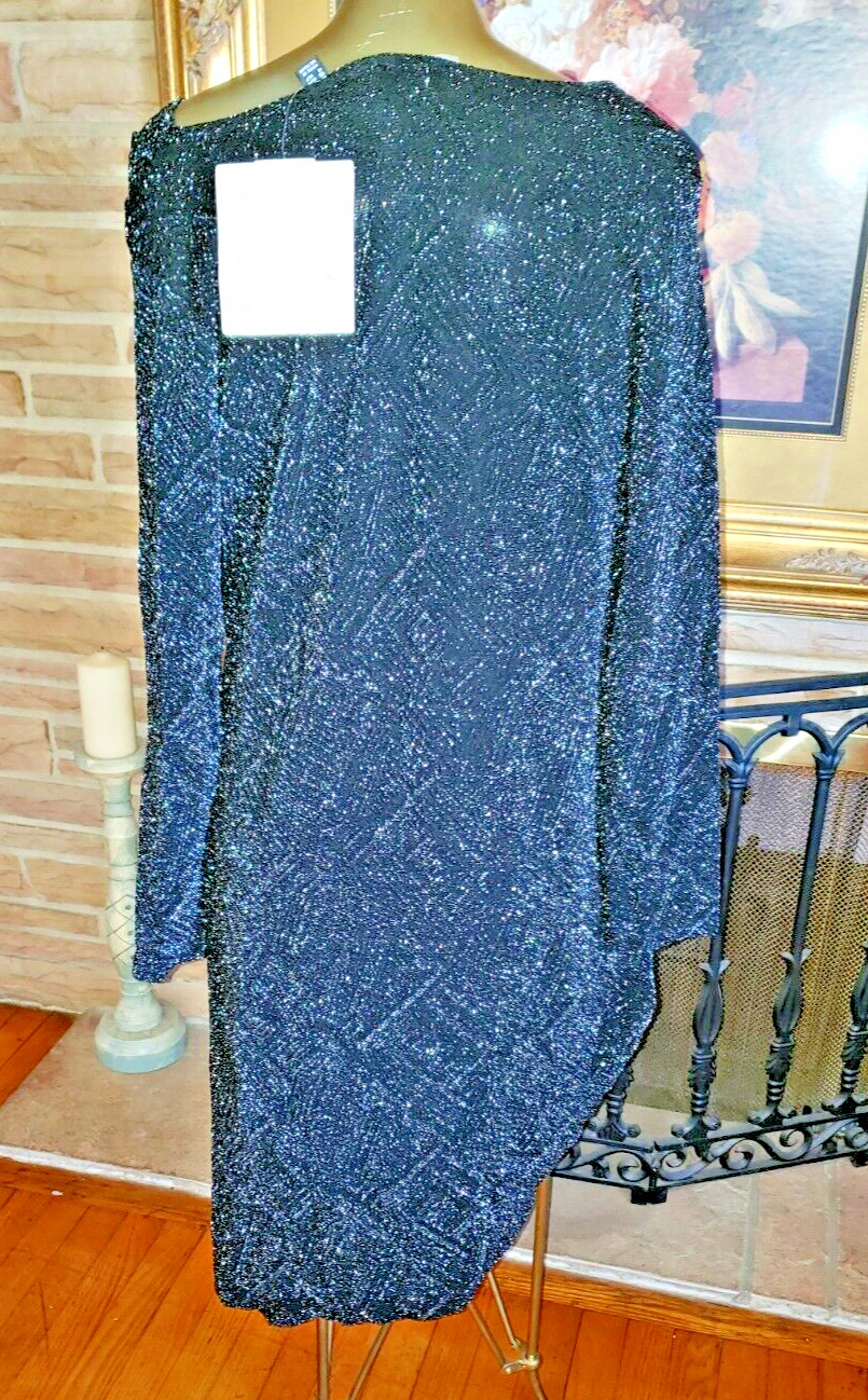 NWT Dennis Basso -30th Anniversary cowl neck metallic fiber black dress size LP