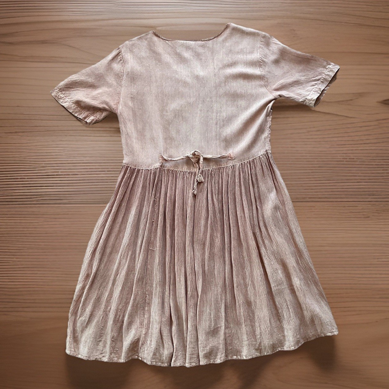 M.P.H Womens L Boho Brown Floral Embroidered Button Up Fit & Flare Pleated Dress