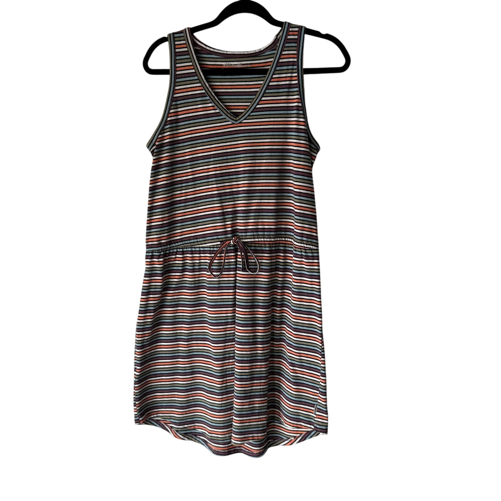 Eddie Bauer Striped Tank Dress Size Small Drawstring Waist Cotton USA Casual