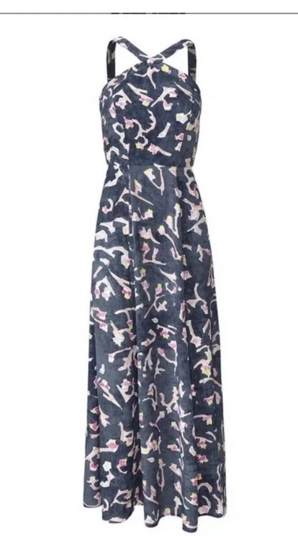 NWOT CABI Aurora Halter Maxi Dress 5269 Art To Wear Gray Pink Orange Size 4