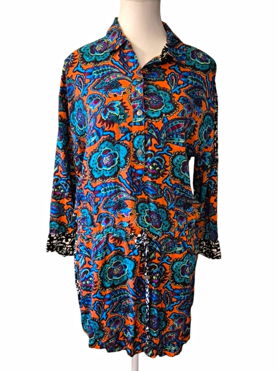 Rachel Roy Women’s Multicolor Paisley Shirt Dress M Collared Button Front 3/4
