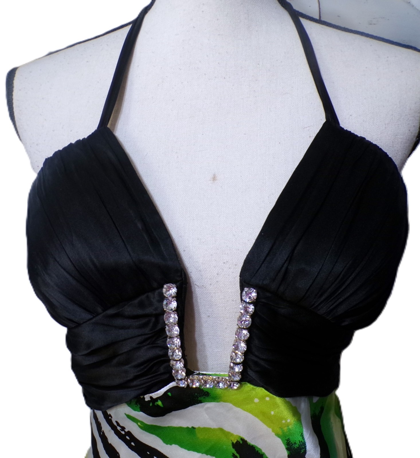 Vtg Cache 6 Halter Maxi Formal 100% silk Lime Black Fairy whimsigoth Nwt Hoco