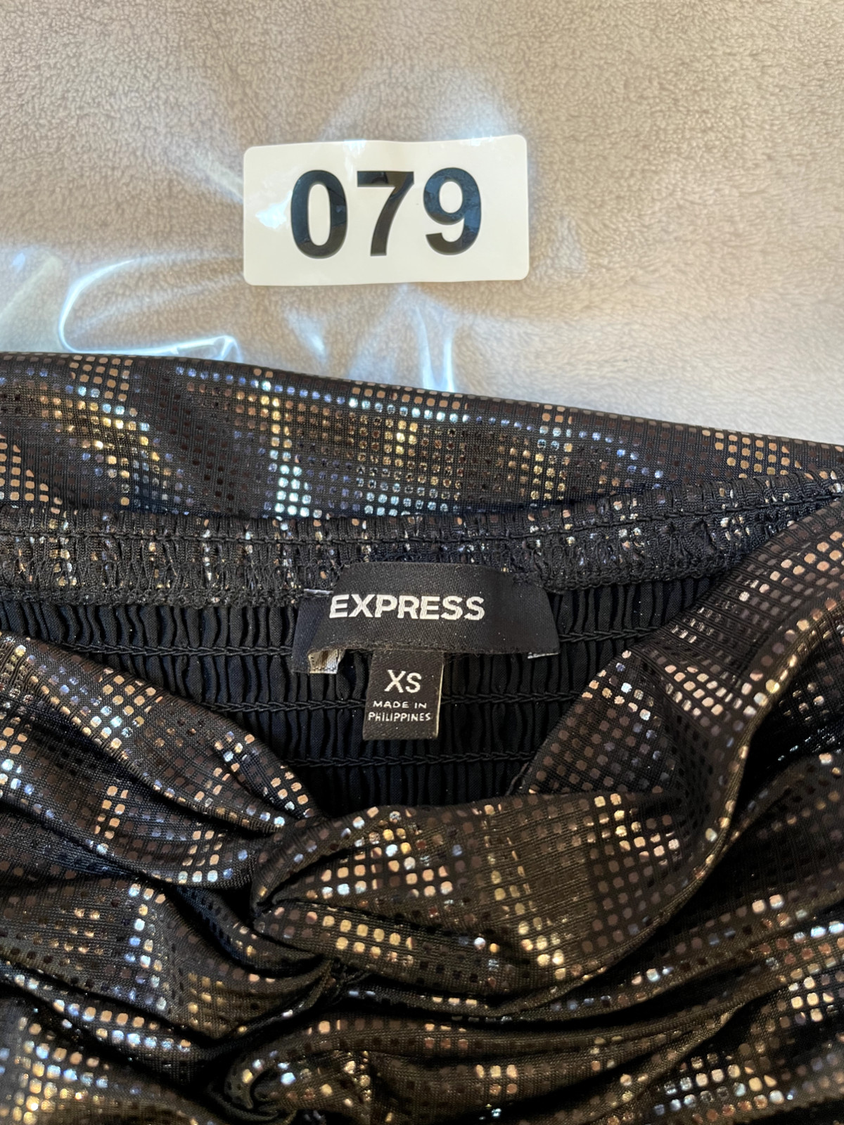 Express Black Shimmer Metallic Zebra Pattern Strapless Dress Size XS With Ties
