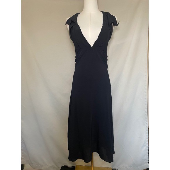 Paola Frani Black Open Back Plunge Midi Dress Made in Italy US 10