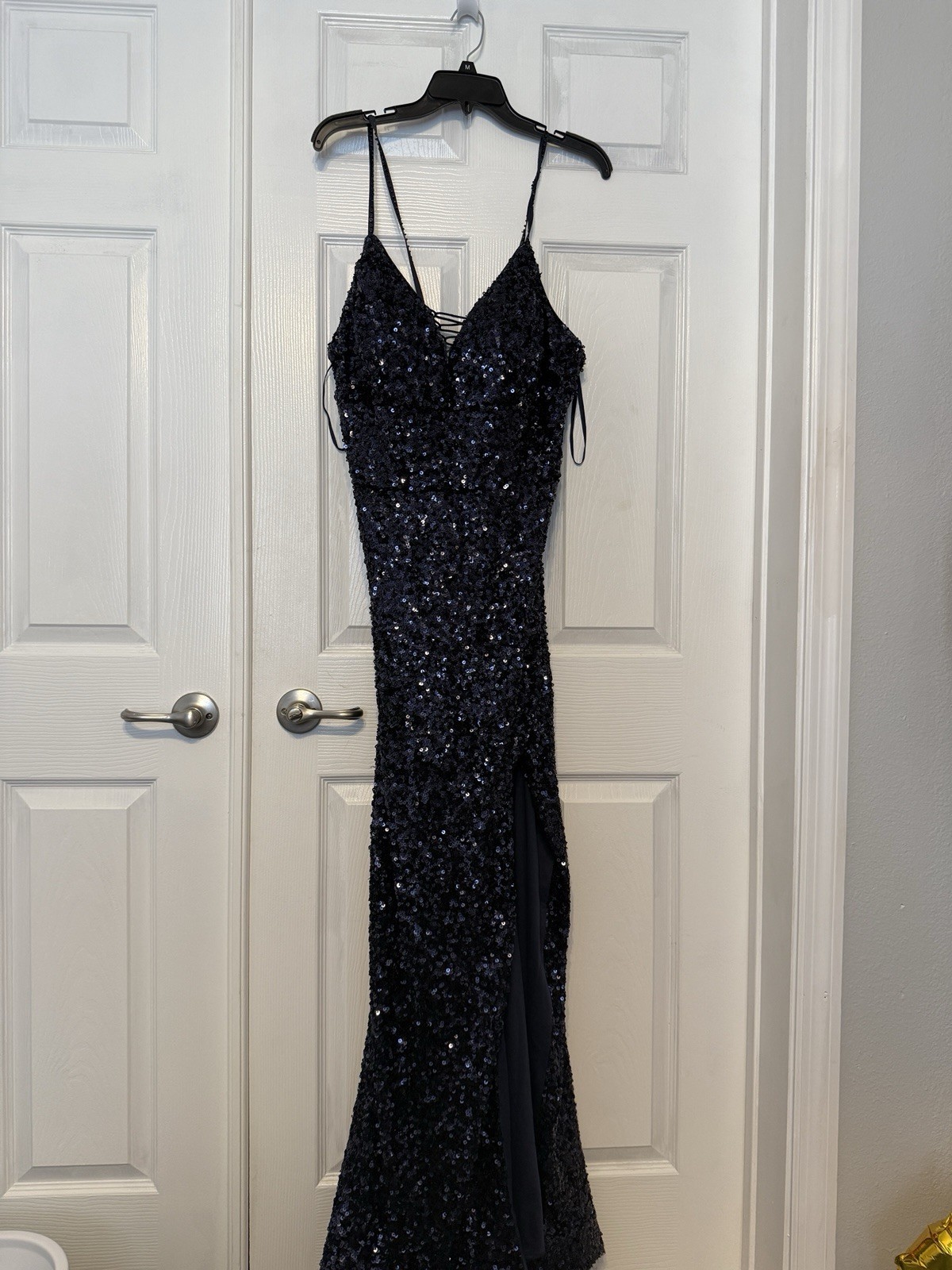 Navy Sequin Prom Dress, Size 18, Body Con, Lace up corset