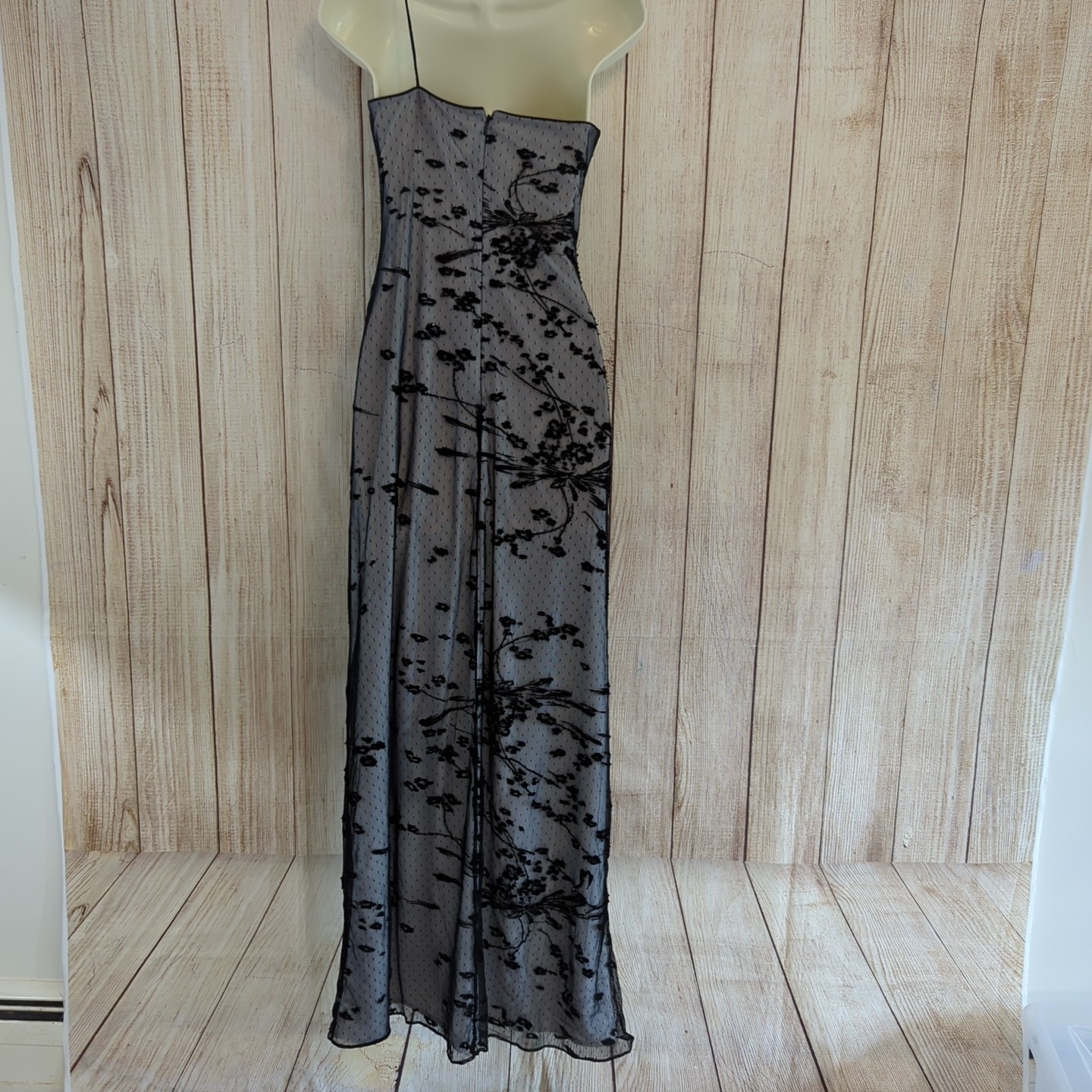 VintageRimini Sequins Floral Black Sheer Overlay Gown / Day Maxi Dress 6