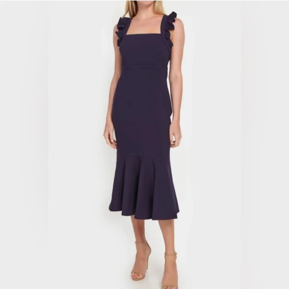 NWOT Women’s LIKELY Hara Midi Mermaid Ruffle Dress Navy Size 4