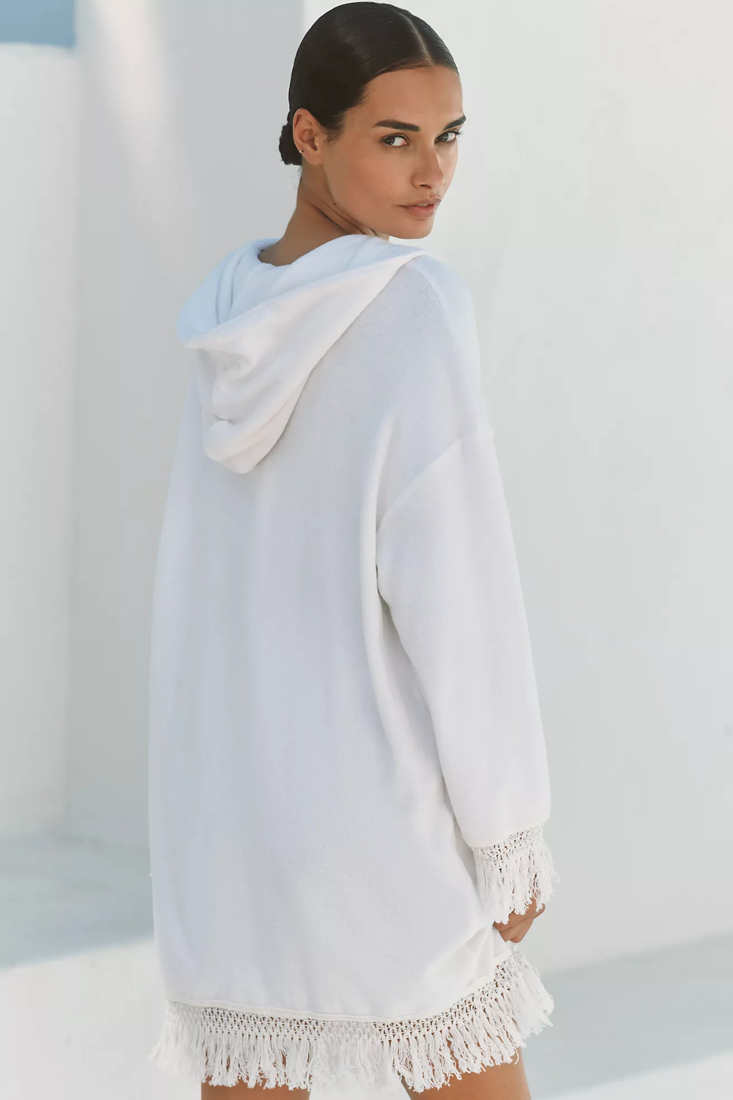 ELECTRIC & ROSE Beach Poncho Fringe Mini Shift Dress Chill S $228 A1 8