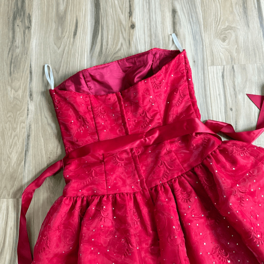 Jessica McClintock for Gunne Sax Womens Red Strapless Polka Dot 90s Dress Size 8