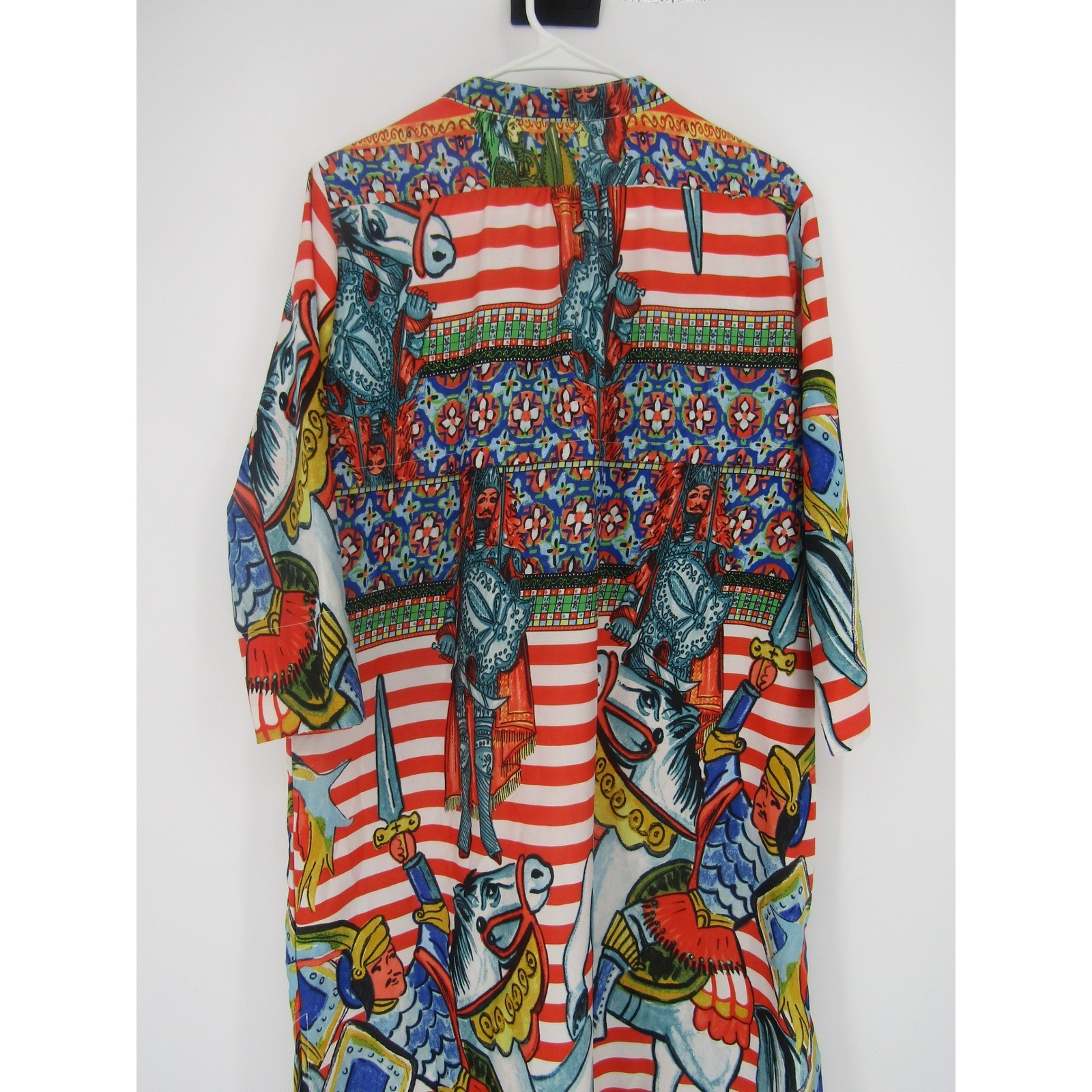 Antica Sartoria Dress Womens L Red White Striped Knight Horse Beaded Maxi