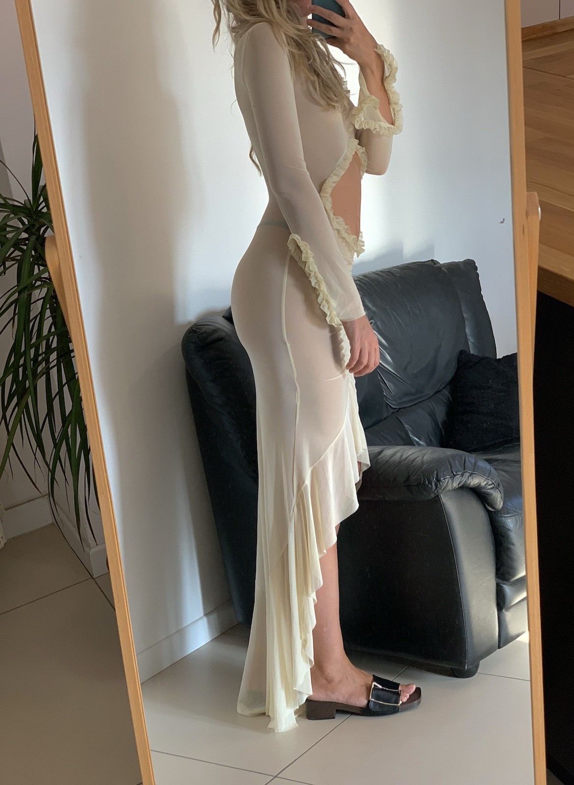 Gorgeous Long Sheer Mermaid Maxi Dress Overcoat Cream Beige Chiffon