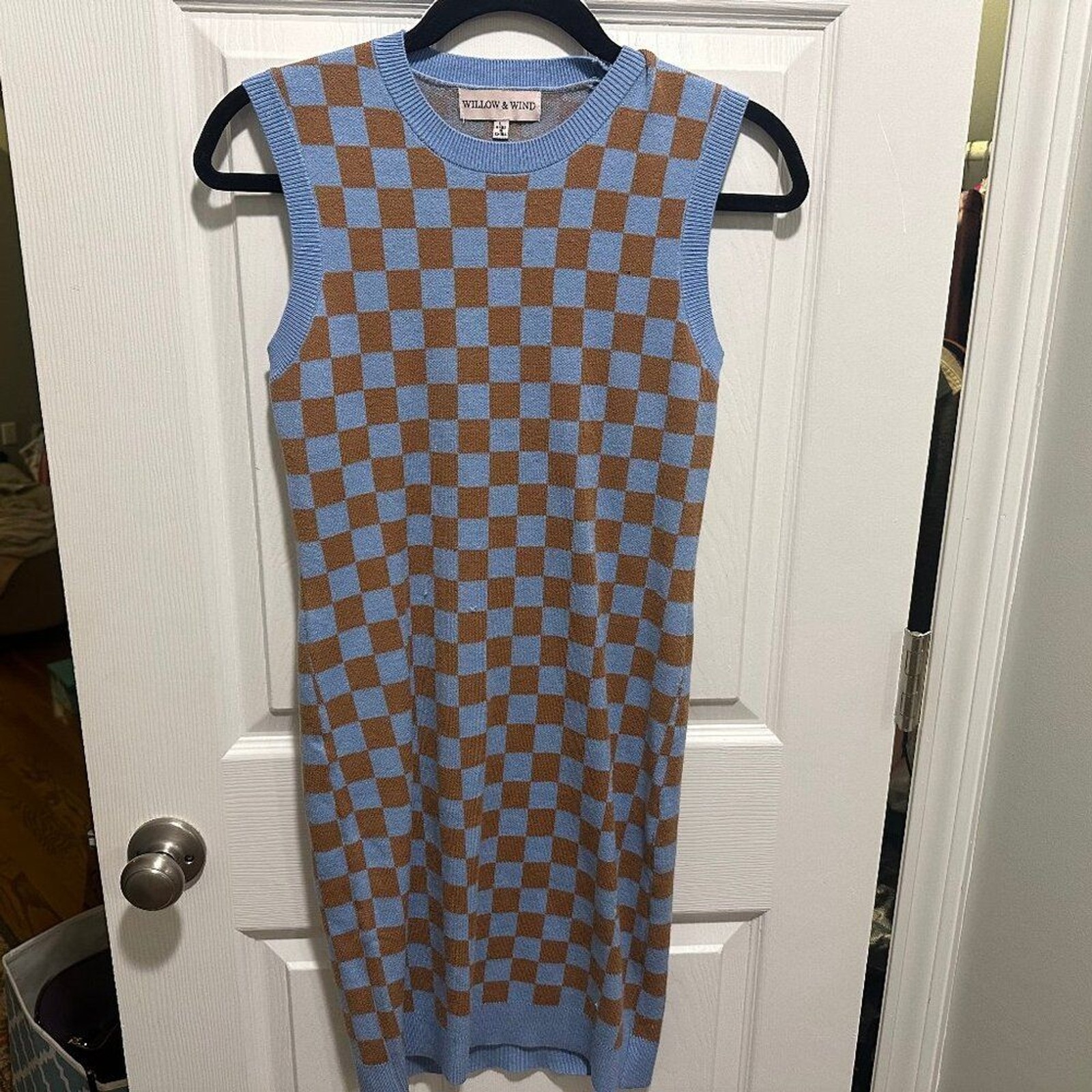 Willow and Wind Checkered Knit Dress Keyhole Back Large