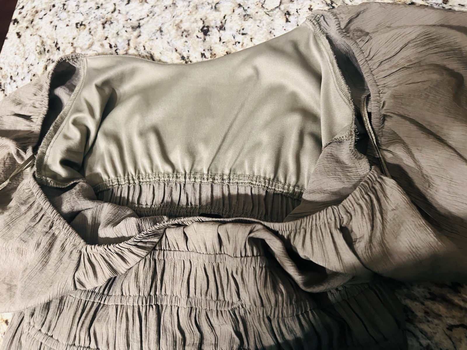 Max + Ash XL Olive Ruched Lined Midi/Maxi Dress Scoop Neck Puff Sleeve New NWT