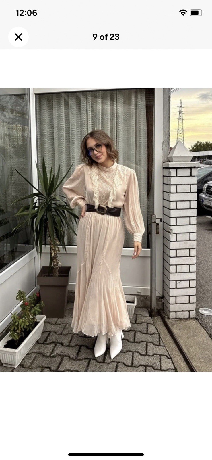ZARA NEW WOMAN BELTED LACE MIDI DRESS RUFFLE MID ECRU Size L ReF: 5029/198/715