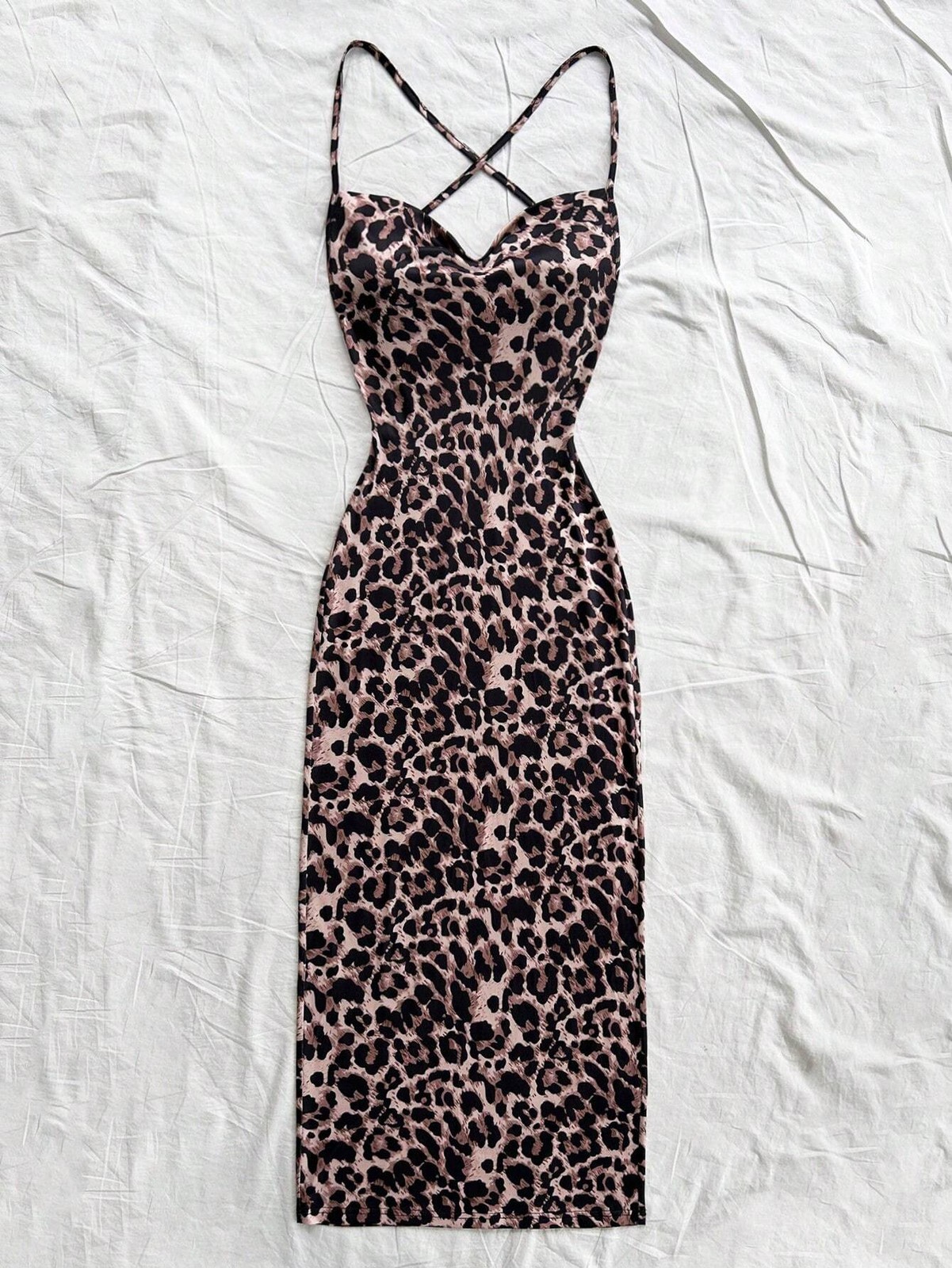 Romantic Leopard Print Spaghetti Straps Long Holiday Dress