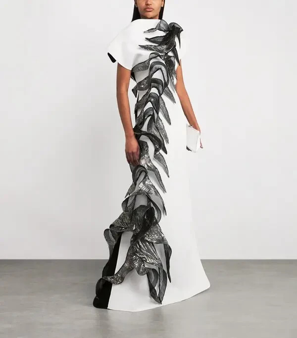 Maticevski Metallic Embellished Collider Gown, Size 6-12 , white/black, BNWT