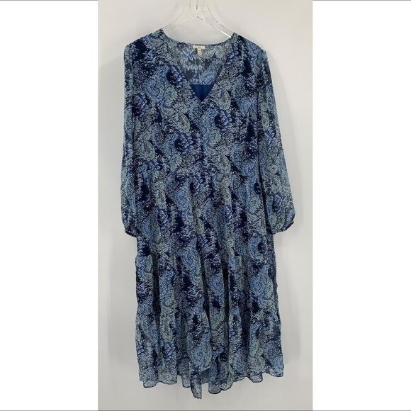 Joie chiffon printed floral maxi midi dress floaty paisley shift ruffle new XXL