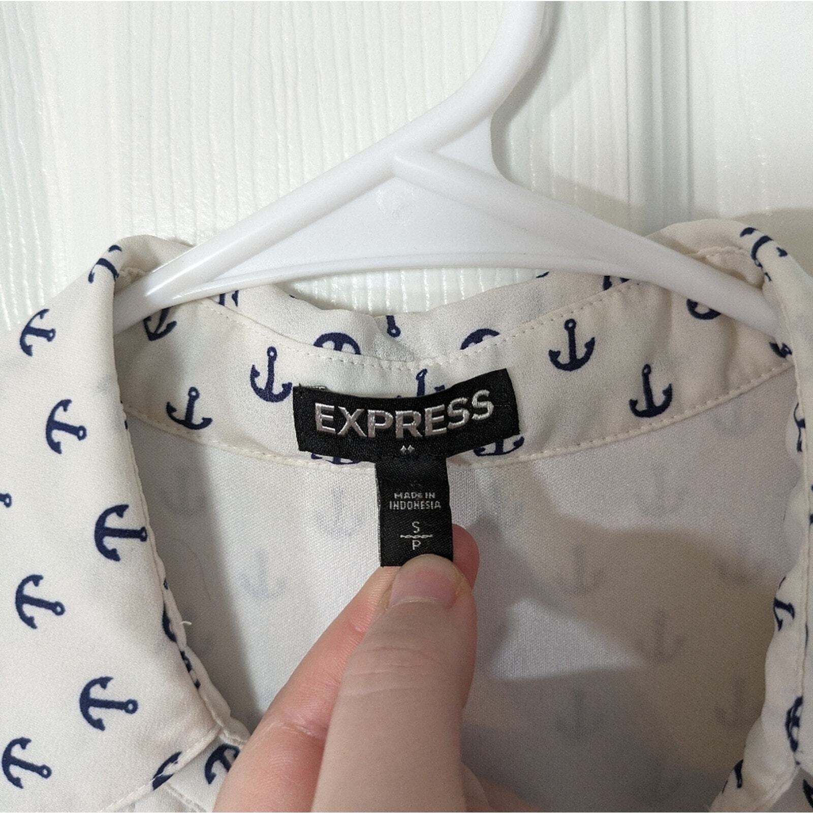 Express Anchor Print Button-Up Sleeveless White & Blue Nautical Dress Size S