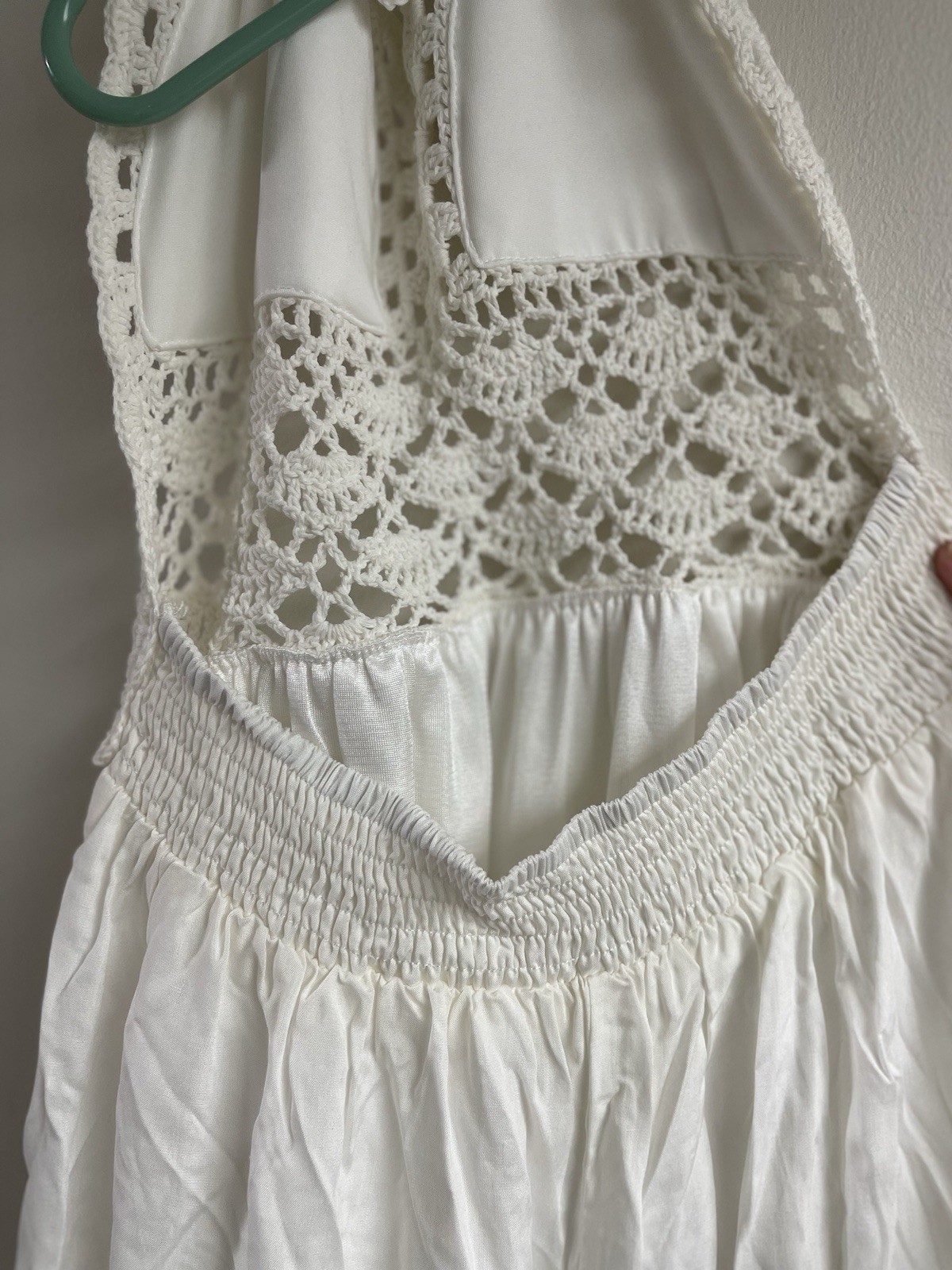 Lilbetter Beach Crochet Backless Bohemian Halter Maxi Dress White summer XS New