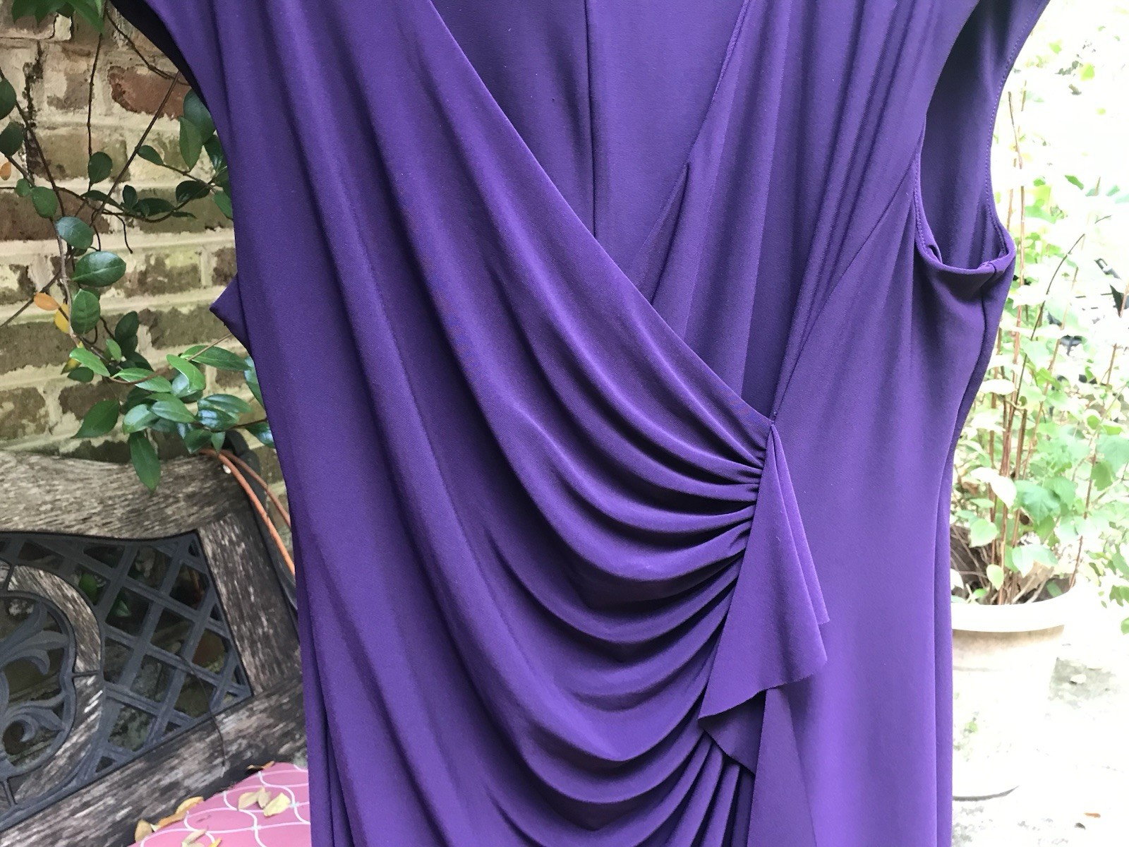 Anne Klein- EGGPLANT PURPLE POLYKNIT MIDI WRAP DRESS- Size XL/1X?- EUC