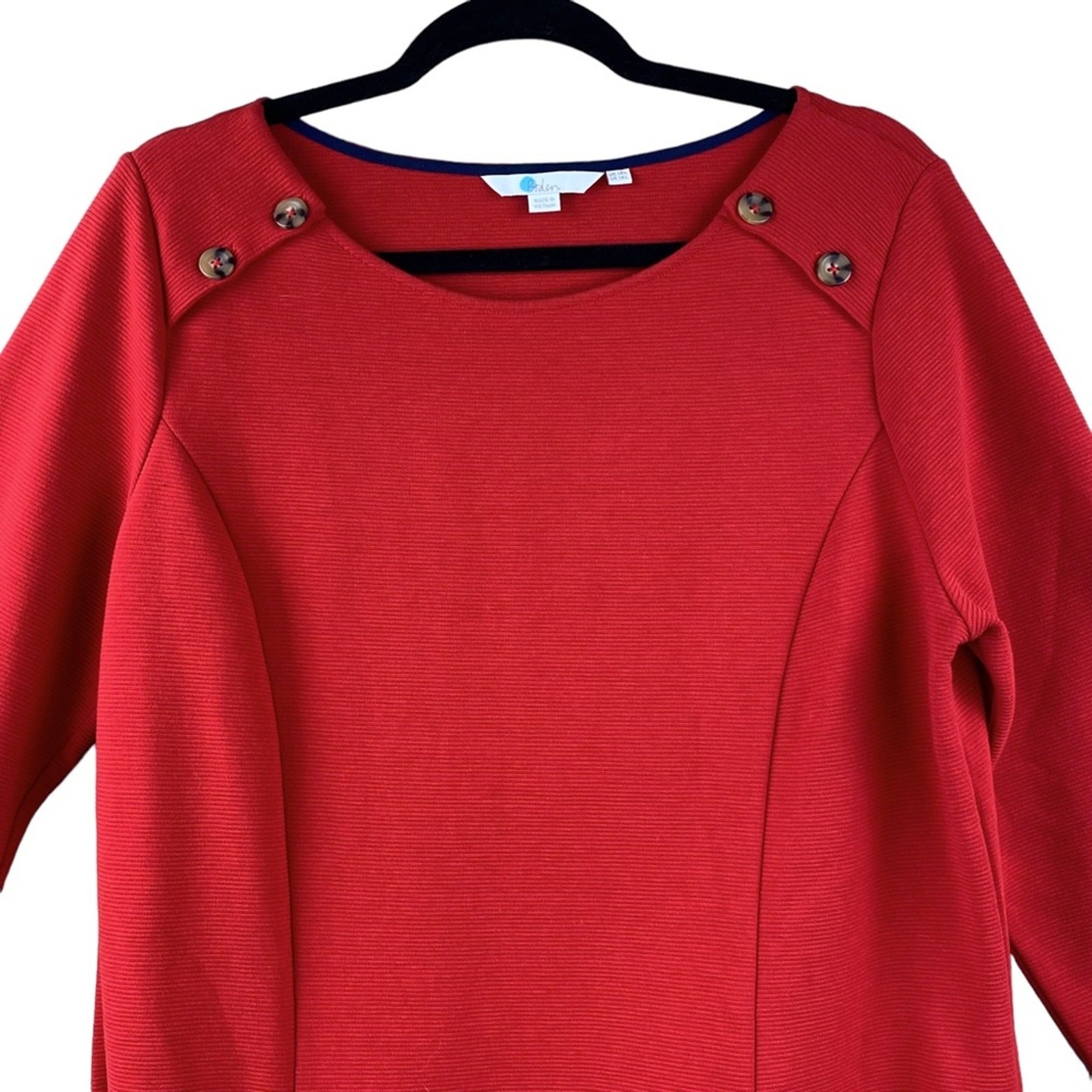 Boden Red Ribbed Shift Tunic Dress Size 14 Long 3/4 Sleeves Classic Holiday